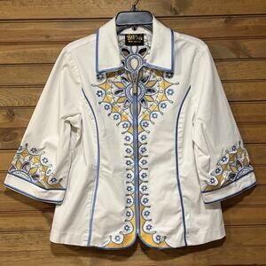 Bob Mackie Wearable Art Women’s White Jacket Embroidered Zipper Front Size M Art
